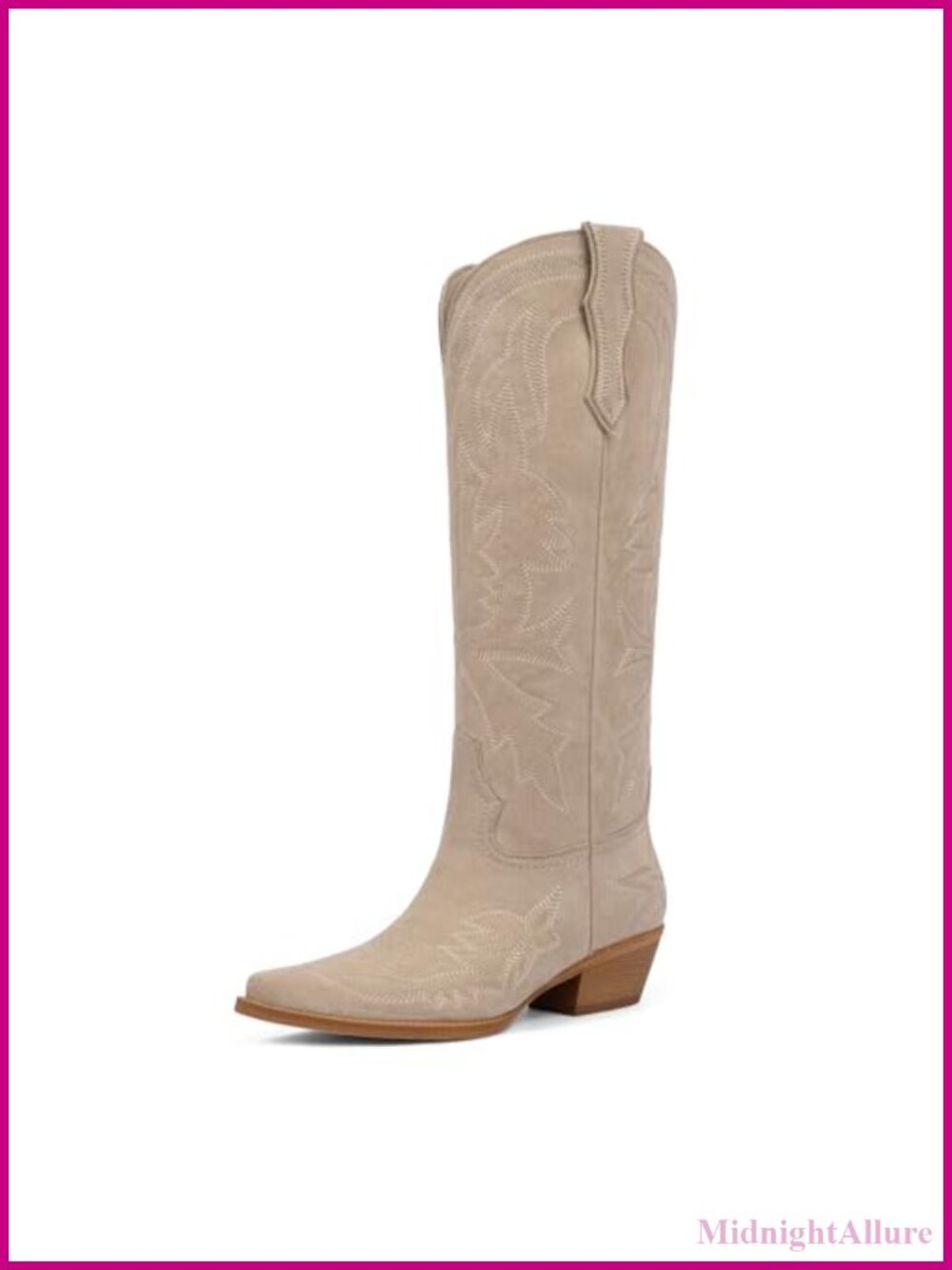 Wide Calf Cowboy Boots Knee High Western Pull On Pointed Toe PU Leather